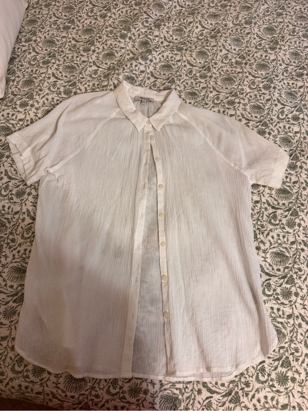 Madewell White Short-Sleeve Button-Up Blouse